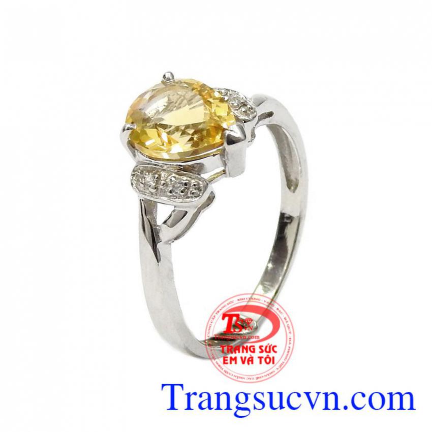 Nhẫn nữ bạc thạch anh vàng cao cấp