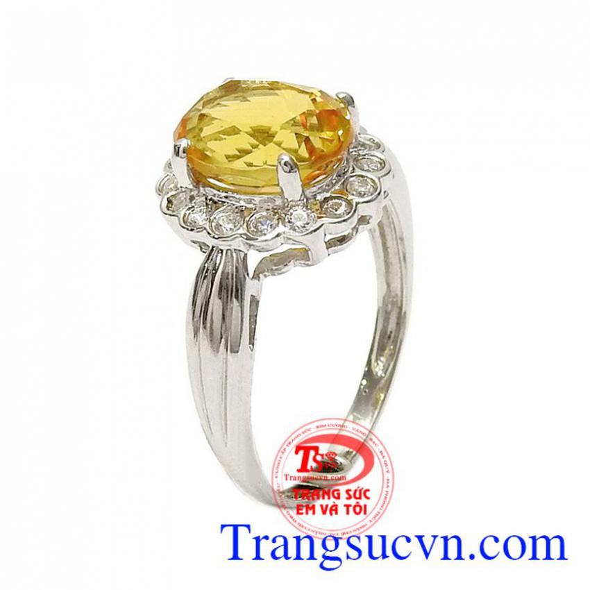 Nhẫn nữ bạc thạch anh vàng nữ tính