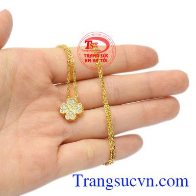 Bộ mặt dây cỏ bốn lá may mắn vàng 10k chất lượng.