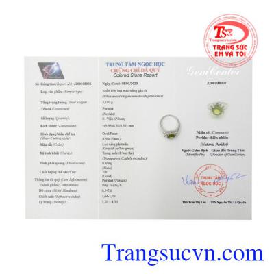 Nhẫn nữ bạc Peridot nữ tính