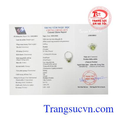 Nhẫn nữ bạc Peridot thanh tao
