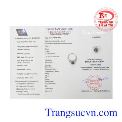 Nhẫn nữ bạc Topaz tài lộc