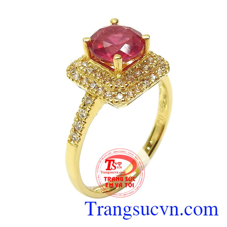 Nhẫn nữ vàng ruby may mắn với thiết kế gắn đá chủ ruby và đá kết CZ độc đáo mang lại sự tinh tế cho từng đường nét sản phẩm