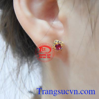Hoa tai đá Ruby nhỏ xinh 14k