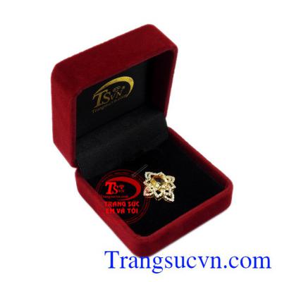 Mặt dây thạch anh vàng độc đáo vàng 14k quý phái.