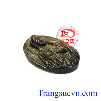 Mặt saphir Đức mẹ đẹp được chạm khắc từ đá saphir thiên nhiên.