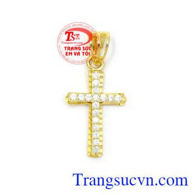 Mặt thánh giá vàng an yên chế tác bằng vàng 10k gắn đá CZ chất lượng cao, đường nét mềm mại, tinh tế