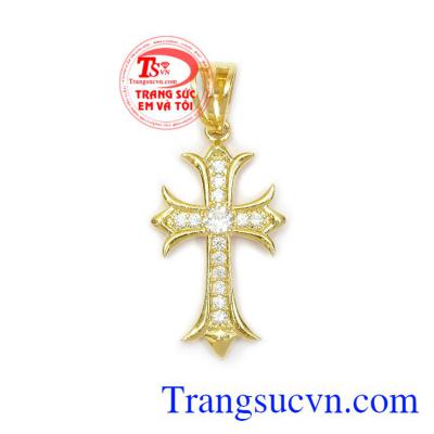 Mặt thánh giá vàng sang trọng 10k gắn đá tôn lên sự tinh tế, dịu dàng và sang trọng