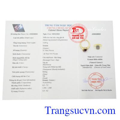 Giấy kiểm định Nhẫn nữ granat danh vọng
