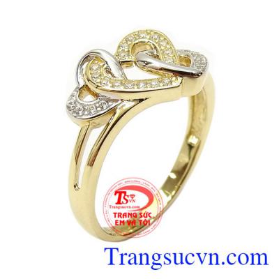Nhẫn nữ vàng dịu dàng 10k nhập khẩu Korea với thiết kế hình trái tim lồng nhau biểu tượng cho tình yêu và hạnh phúc