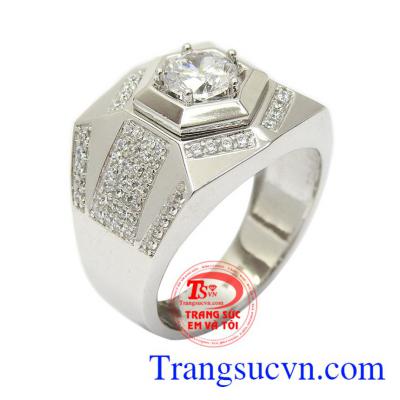 Nhẫn vàng trắng nam quyền lực vàng 10k nhập khẩu Korea đính đá CZ cao cấp, tinh xảo