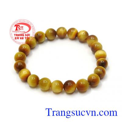 Vòng đá mắt hổ màu vàng tươi là biến thể hiếm gặp nhất trong tự nhiên, nằm lẫn với biến thể màu nâu vàng, với màu sắc đẹp, lấp lánh sang trọng,Chuỗi tay đá mắt hổ 8 ly