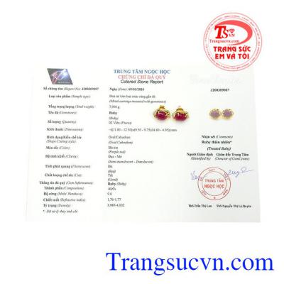 Ruby vừa mang ý nghĩa phong thủy đem lại may mắn, thịnh vượng; vừa mang ý nghĩa sức khỏe, hỗ trợ điều trị các bệnh về máu, xương khớp. Hoa tai nữ ruby rực rỡ