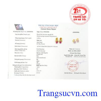 Ruby sao cũng có nhiều nét tương đồng về mặt phong thủy như ruby thường. Hoa tai ruby sao lấp lánh