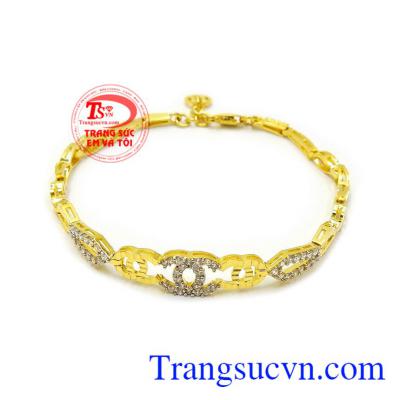 Lắc tay nữ vàng cá tính vàng 10k chế tác tinh xảo, sắc nét, đính đá CZ độc đáo