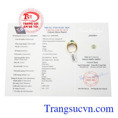Nhẫn nam vàng Topaz xanh nước biển
