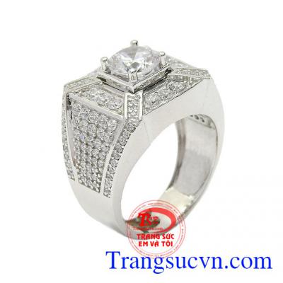 Nhẫn nam vàng trắng phá cách gắn đá CZ cao cấp mang lại sự hài hòa, tinh tế,Nhẫn nam vàng trắng phá cách