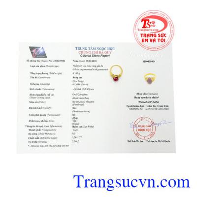 Vẻ đẹp độc đáo, hợp phong thủy mang đến nhiều may mắn và thịnh vượng cho người dùng. Nhẫn nữ ruby sao lấp lánh