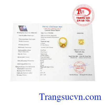 Nhẫn thạch anh vàng nam có giấy kiểm định đá quý, bảo hành uy tín, giao hàng toàn quốc. 