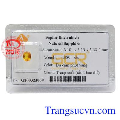Sapphire vàng ép vỉ an nhiên màu sắc đẹp, chất lượng đá đảm bảo, với kiểu chế tác facet càng làm tăng sự lấp lánh và trong suốt của sản phẩm
