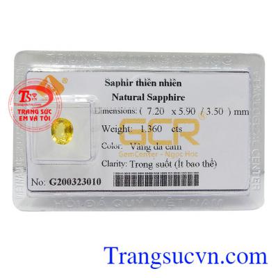 Sapphire vàng ép vỉ công danh phù hợp làm mặt dây chuyền, mặt nhẫn hoặc hoa tai đeo thời trang, quý phái và sang trọng