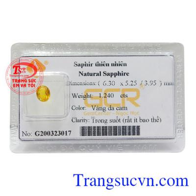 Sapphire vàng ép vỉ niềm tin màu sắc đẹp, chất lượng đá đảm bảo, có giấy kiểm định đá quý kèm theo