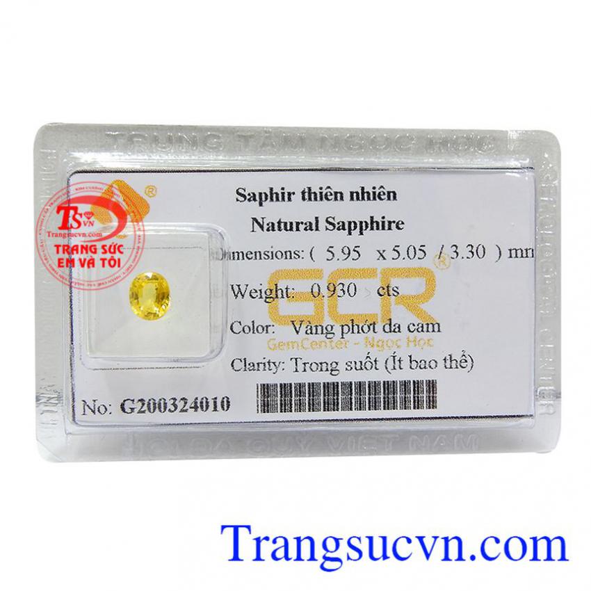 Sapphire vàng thiên nhiên trung thực