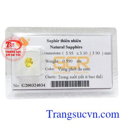 Sapphire vàng ép vỉ thủy chung màu sắc tươi sáng, chất lượng đá đảm bảo, có giấy kiểm định đá quý kèm theo
