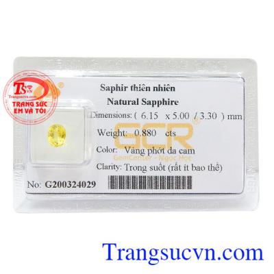 Sapphire vàng thiên nhiên an nhiên màu sắc đẹp, chất lượng đá cao cấp, có giấy kiểm định đá quý kèm theo