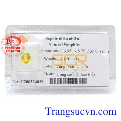 Sapphire vàng thiên nhiên tài lộc màu sắc đẹp tươi sáng, chất lượng đá đảm bảo