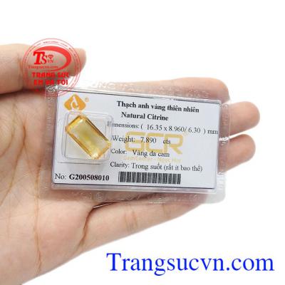 Viên thạch anh vàng thiên nhiên có thể bọc vàng hoặc bạc để làm nhẫn, mặt dây. Đá ép vỉ thạch anh vàng đẹp