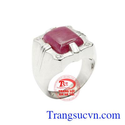 Nhẫn bạc nam ruby thiên nhiên