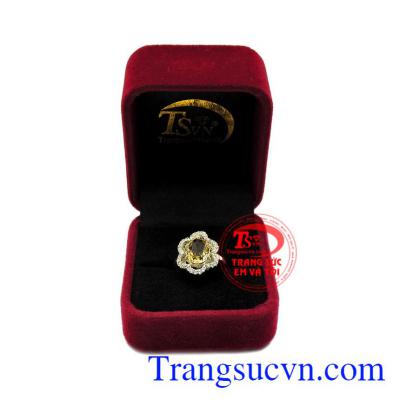 Nhẫn bạc thạch anh vàng tinh tế