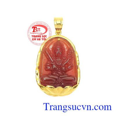 Phật bản mệnh Sửu - Dần bình an đã mã não thiên nhiên bọc vàng 14k bền đẹp, tinh xảo và sắc nét