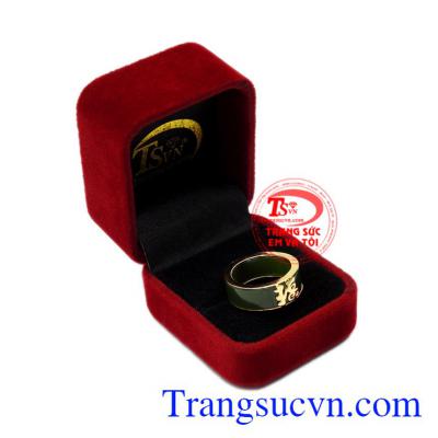 Nhẫn ngọc Nephrite chữ Phúc kim tiền, tài lộc.