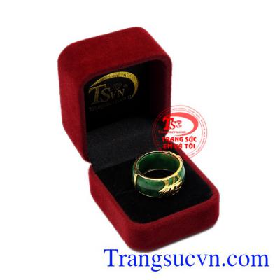 Nhẫn nam chữ Phúc cẩm thạch 10k