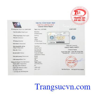 Viên Topaz chất lượng kiểm định uy tín.