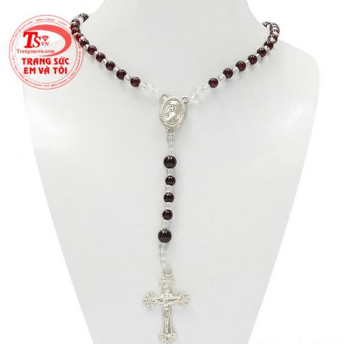Chuỗi mân côi Garnet thánh giá bạc