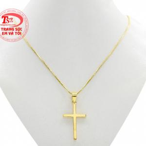 Bộ thánh giá vàng an lành được kết hợp từ dây chuyền và mặt dây vàng tây bền đẹp