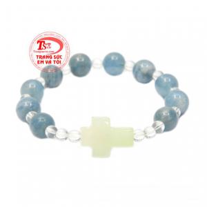 Chuỗi mân côi aquamarine 9 ly đẹp được chế tác từ đá aquamarine thiên nhiên chất lượng.