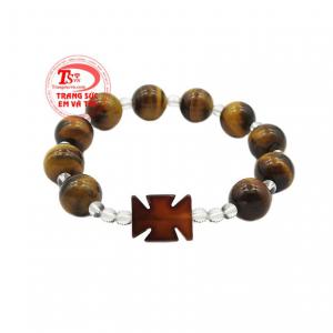 Chuỗi mân côi mắt hổ 12 ly được kết hợp từ những viên đá mắt hổ thiên nhiên đẹp.