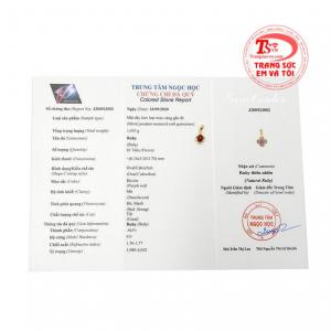 Mặt dây ruby nhỏ xinh có giấy kiểm định đá quý.