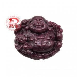 Mặt phật Di Lặc ruby hạnh phúc chạm khắc từ đá ruby thiên nhiên, có giấy kiểm định đá quý.