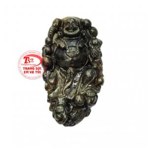 Mặt phật Di Lặc saphir lộc phát được chạm khắc hình phật Di Lặc cầm túi tiền và thỏi vàng