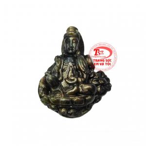 Mặt phật Quan Âm saphir an yên được chạm khắc hình Phật Bà hiền từ