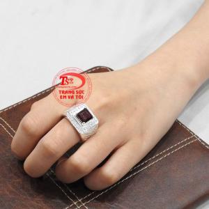 Nhẫn bạc nam granat thời trang