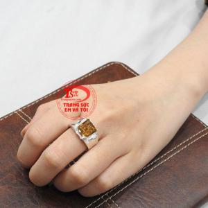 Nhẫn bạc thạch anh vàng mệnh kim
