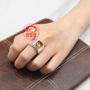 Nhẫn bạc thạch anh vàng phái mạnh