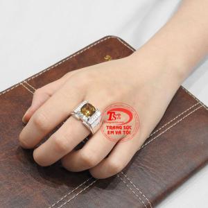Nhẫn bạc thạch anh vàng thời thượng