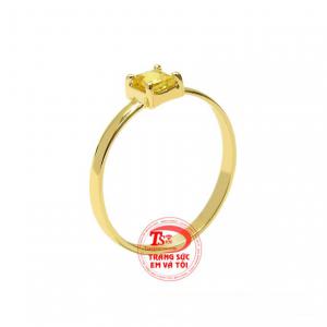 Nhẫn nữ saphir vàng nhỏ xinh được chế tác xinh xắn từ vàng 14k và đá sapphire vàng thiên nhiên chất lượng
